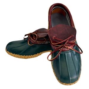 NWOB LL Bean Green and Brown Duck ‘Bean Boots’ Rubber Moc Flats, Size 8